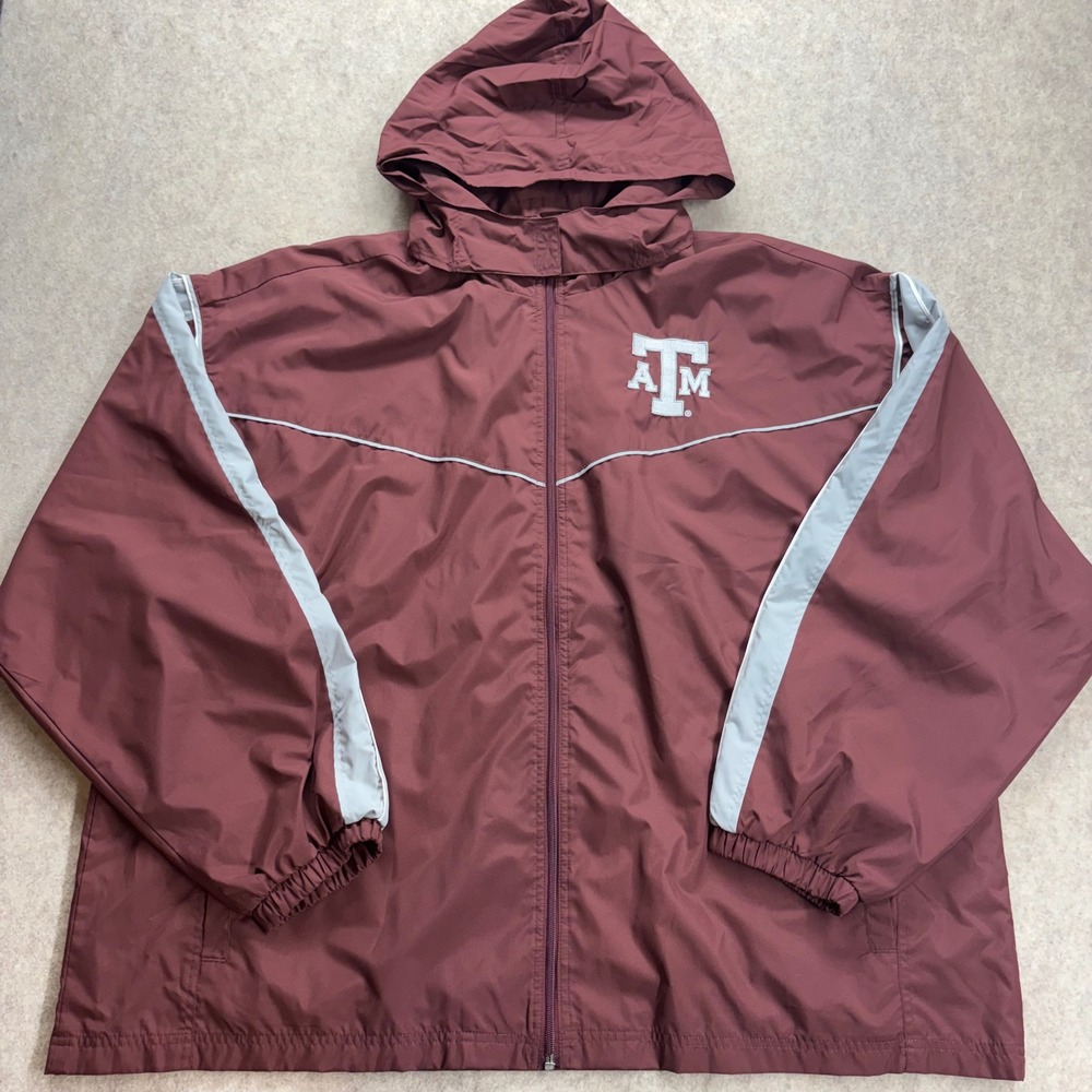 Genuine Stuff Texas A&M Aggies Windbreaker Jacket Maroon Mens XXL Full Zip Hood